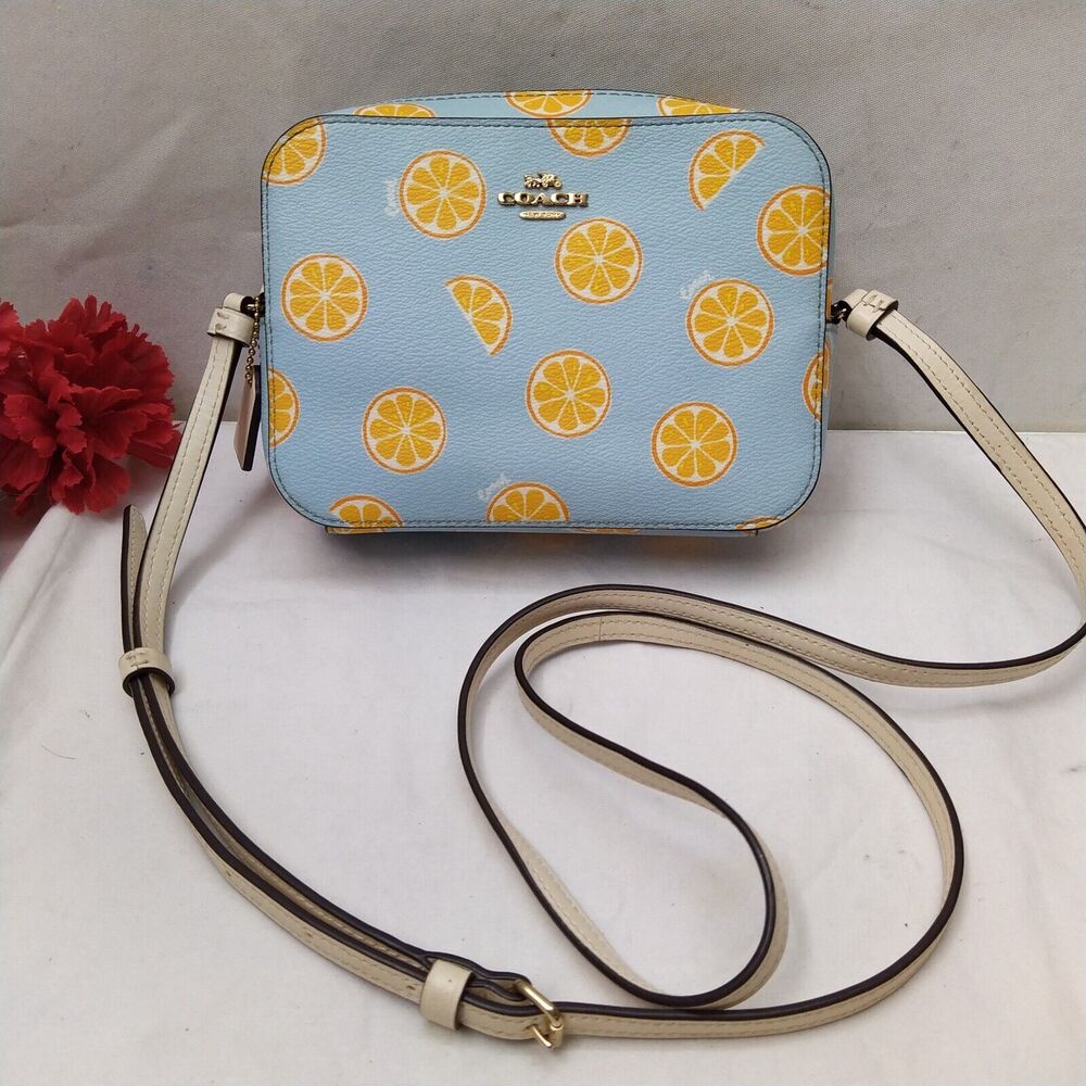 Coach Multicolor Leather Orange Print Zipper Closure Mini Camera Crossbody Bag